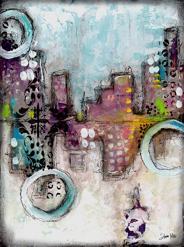 "Hidden city" abstract Print on Wood and Print to be Framed