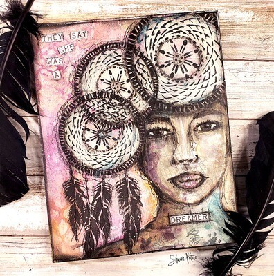"They say she was a dreamer" mixed media 8x10 original clearance