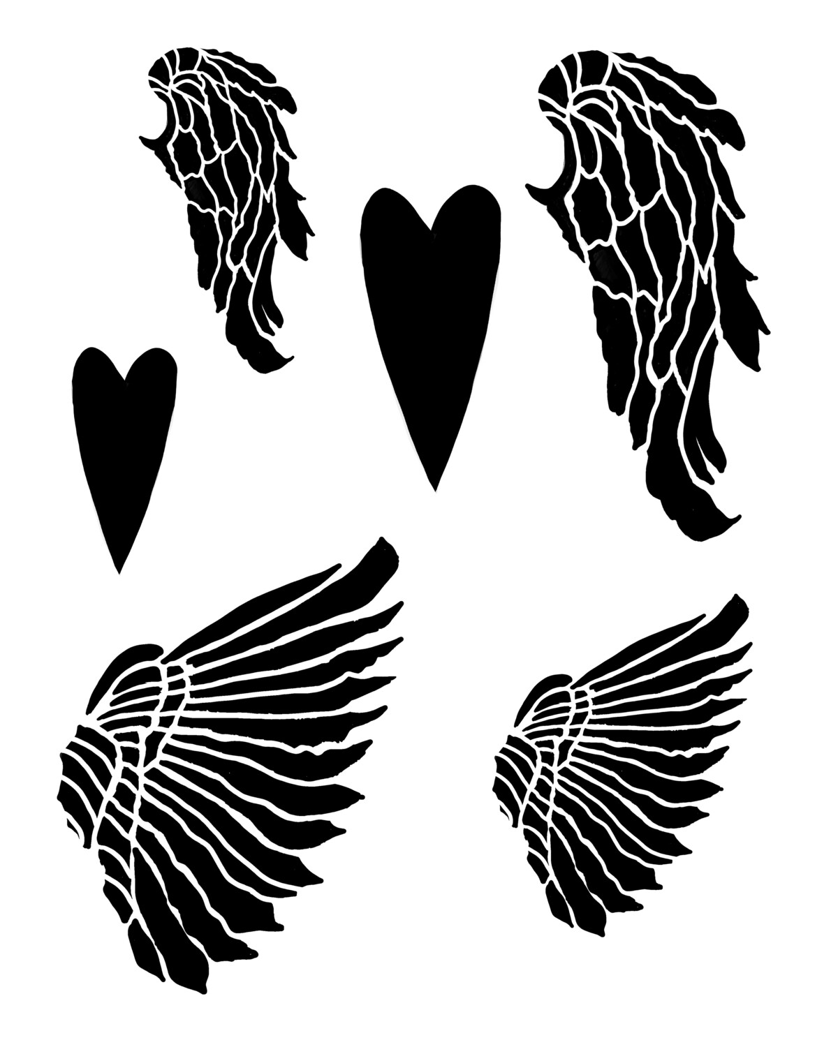 Wings and Hearts stencil 8x10