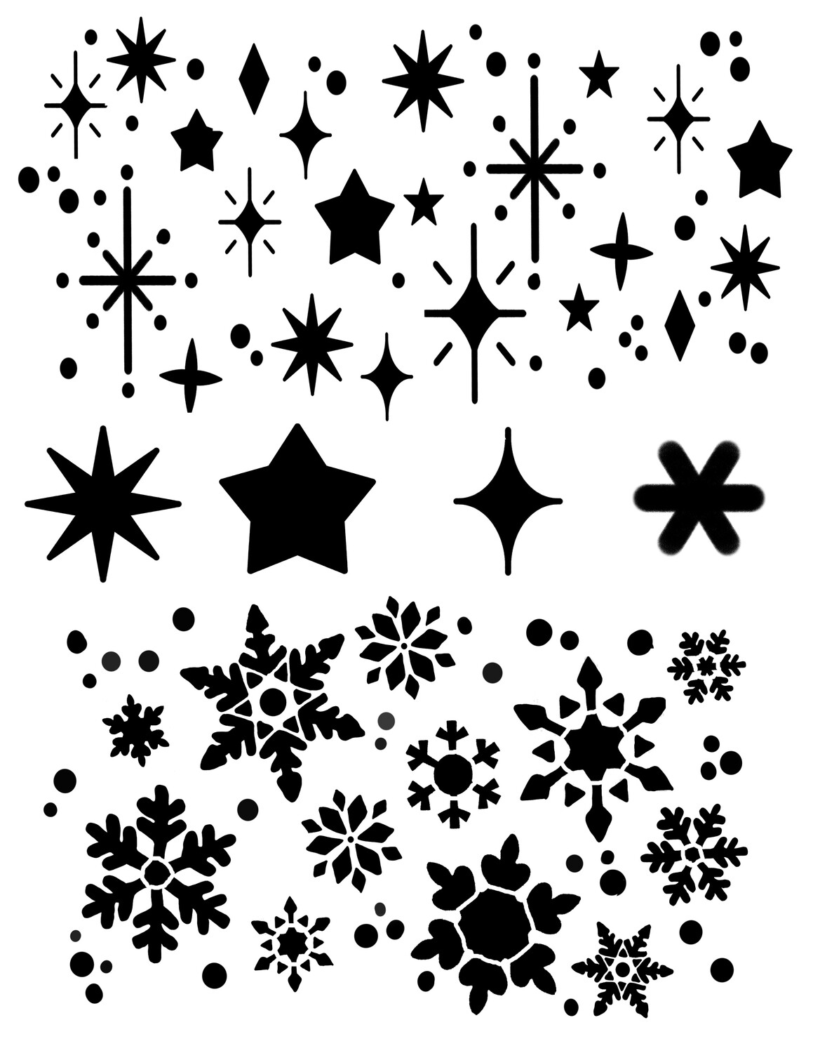 Snowflakes and Stars stencil 8x10