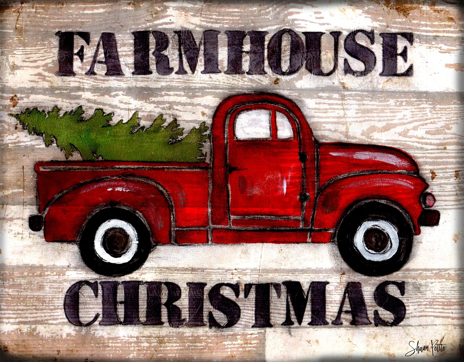 "Farmhouse Christmas" red truck Print on Wood 14x11 Overstock