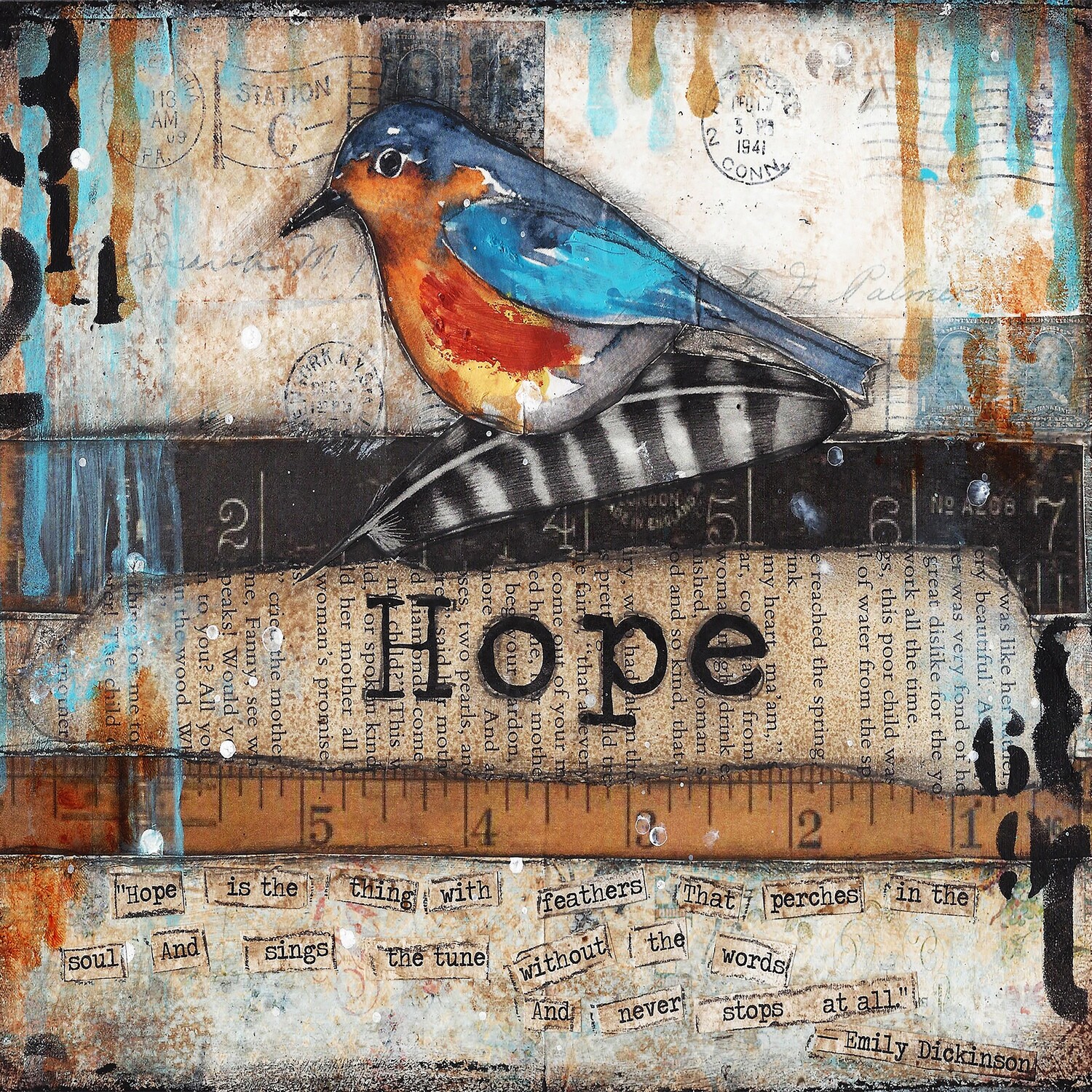 "Hope" bird  Print on Wood 6x6 Overstock