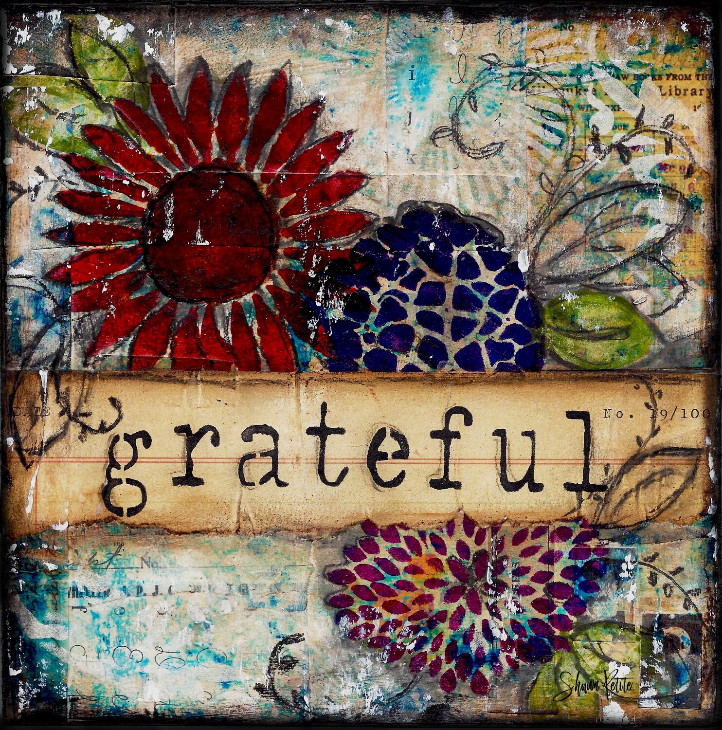 "Grateful" floral Print on Wood 4x4 Overstock