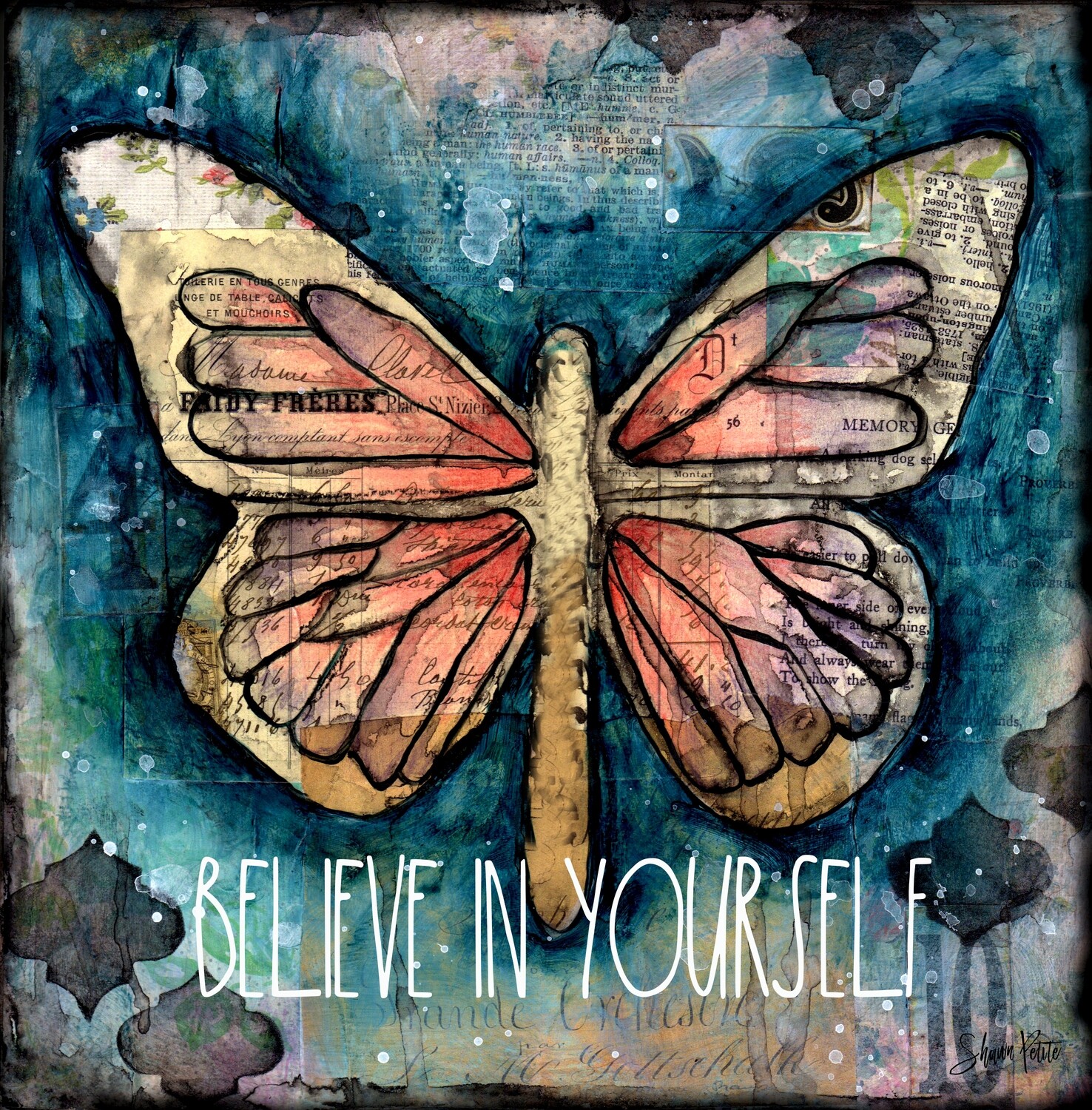 "Believe in yourself" butterfly Print on Wood 4x4 Overstock