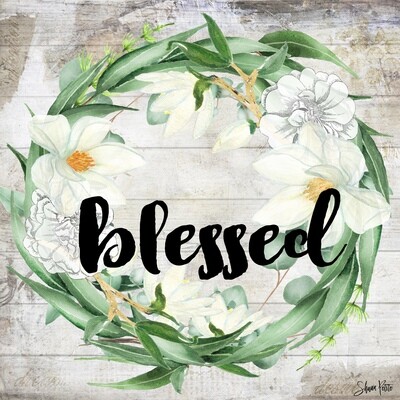 "Blessed" wreath Print on Wood 6x6 Overstock