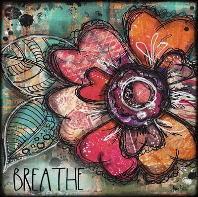 "Breathe" flower Print on Wood 6x6 Overstock