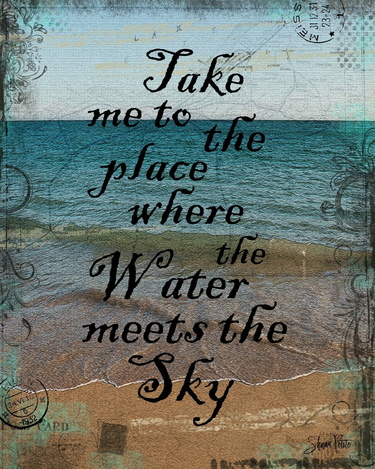 "Take me to the place where the water meets the sky" Print on Wood 5x7 Overstock