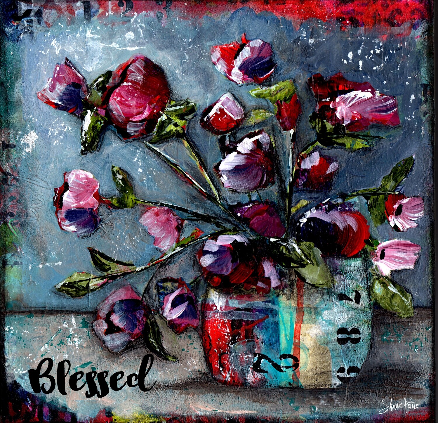 "Blessed" floral Print on Wood 6x6 Overstock