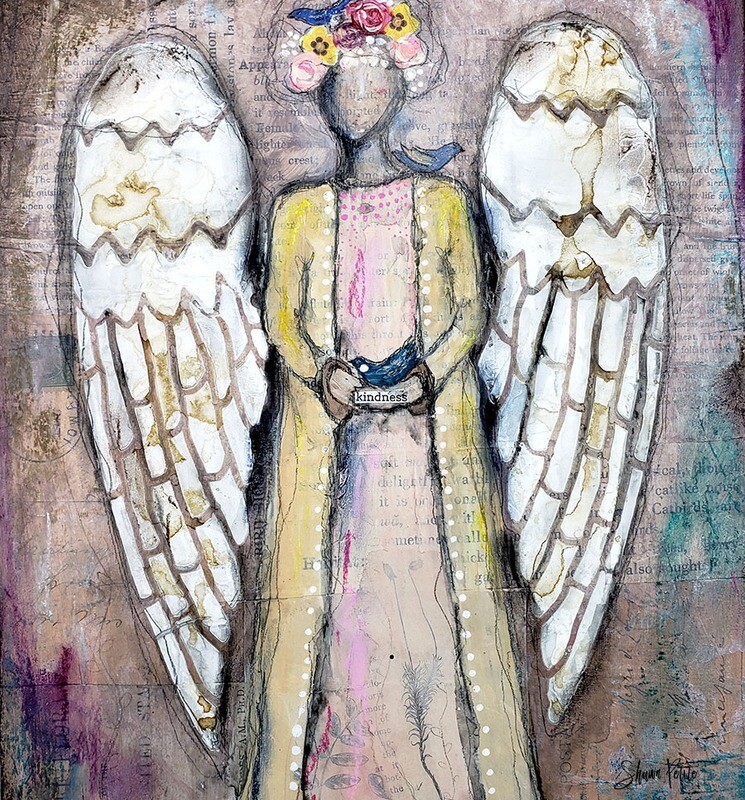 &quot;Angel of kindness&quot; bluebirds Print on Wood and Print to be Framed