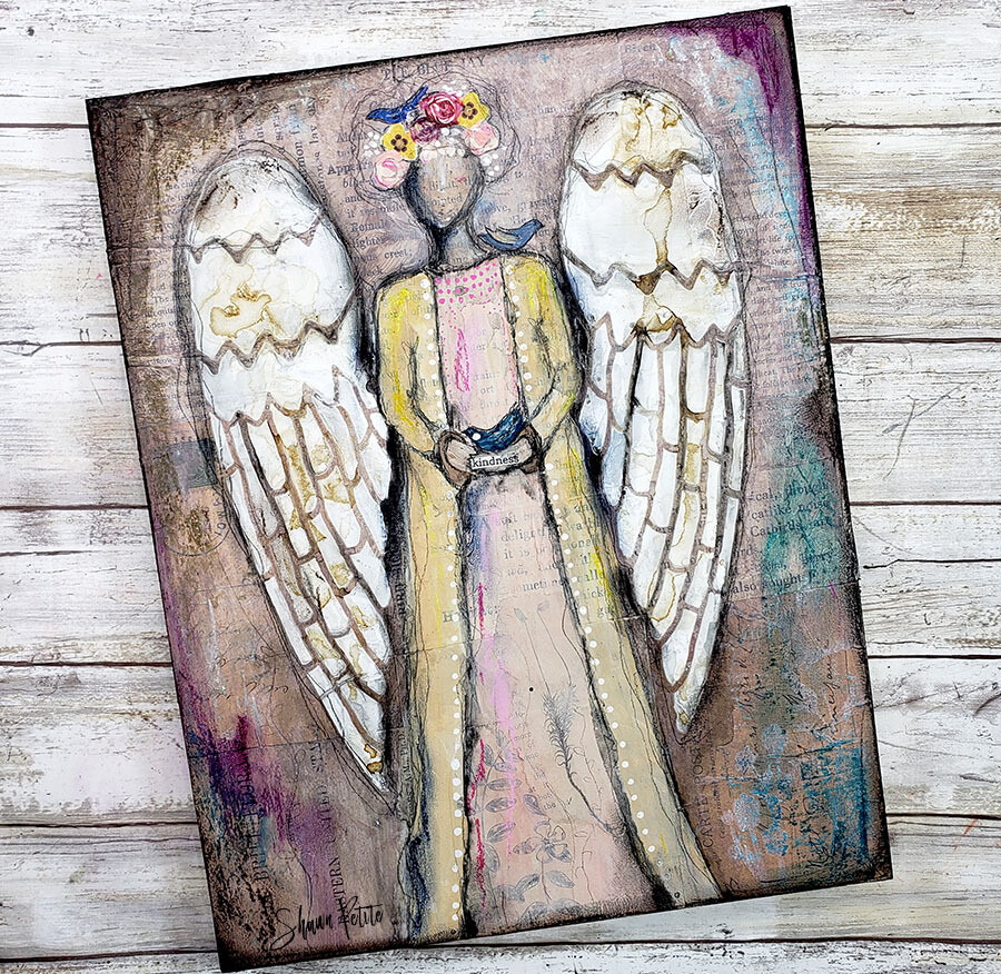 "Angel of kindness" bluebirds Print on Wood and Print to be Framed
