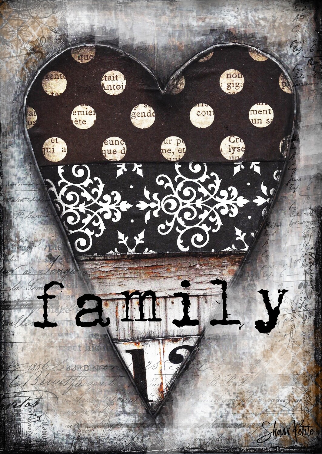 "Family", heart series black and white Print on Wood 5x7 Overstock