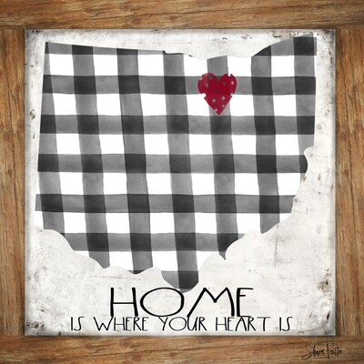 "Home black and white plaid Ohio" floral Print on Wood 8x8 Overstock