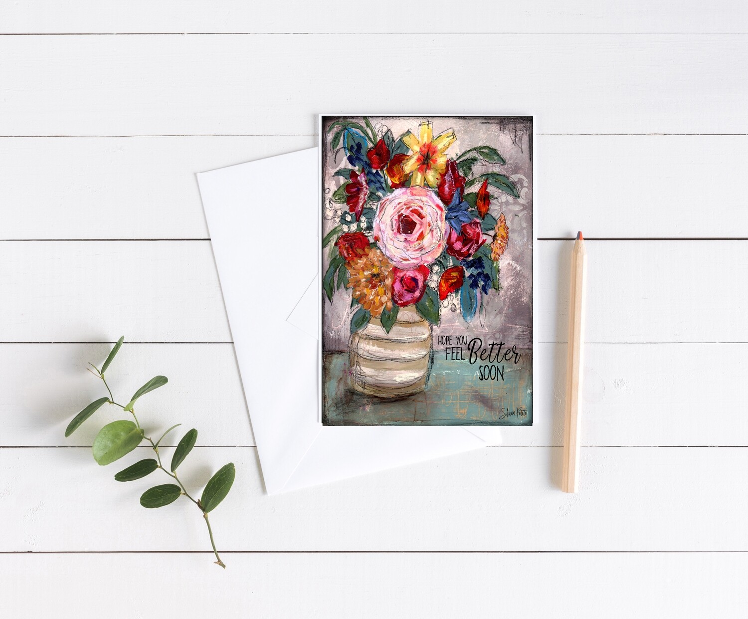 "Feel Better" floral 5x7 4 pack card