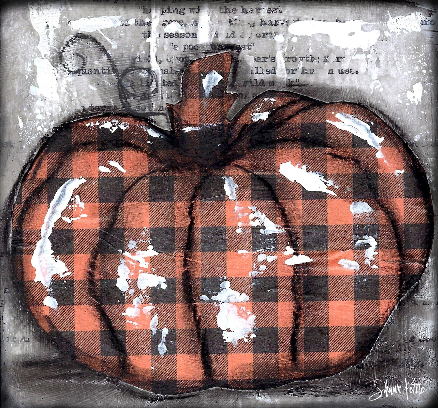 "Pumpkin" orange plaid round Print on Wood 6x6 Overstock