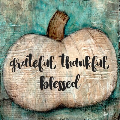 "Grateful, thankful, blessed" pumpkin Print on Wood 8x8 Overstock