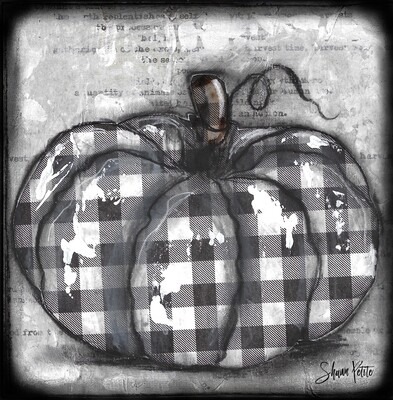 "Pumpkin" black and white plaid round Print on Wood 8x8 Overstock