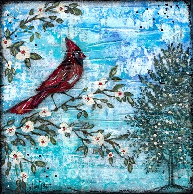 "Cardinal Love" Print on Wood 8x8 Overstock