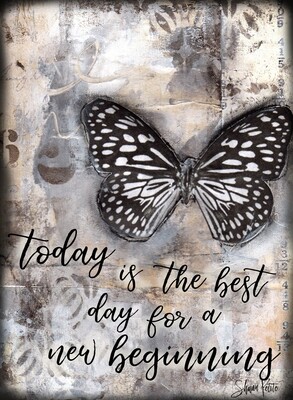 "Today is the best day for a new beginning" butterfly Print on Wood 8x10 Overstock