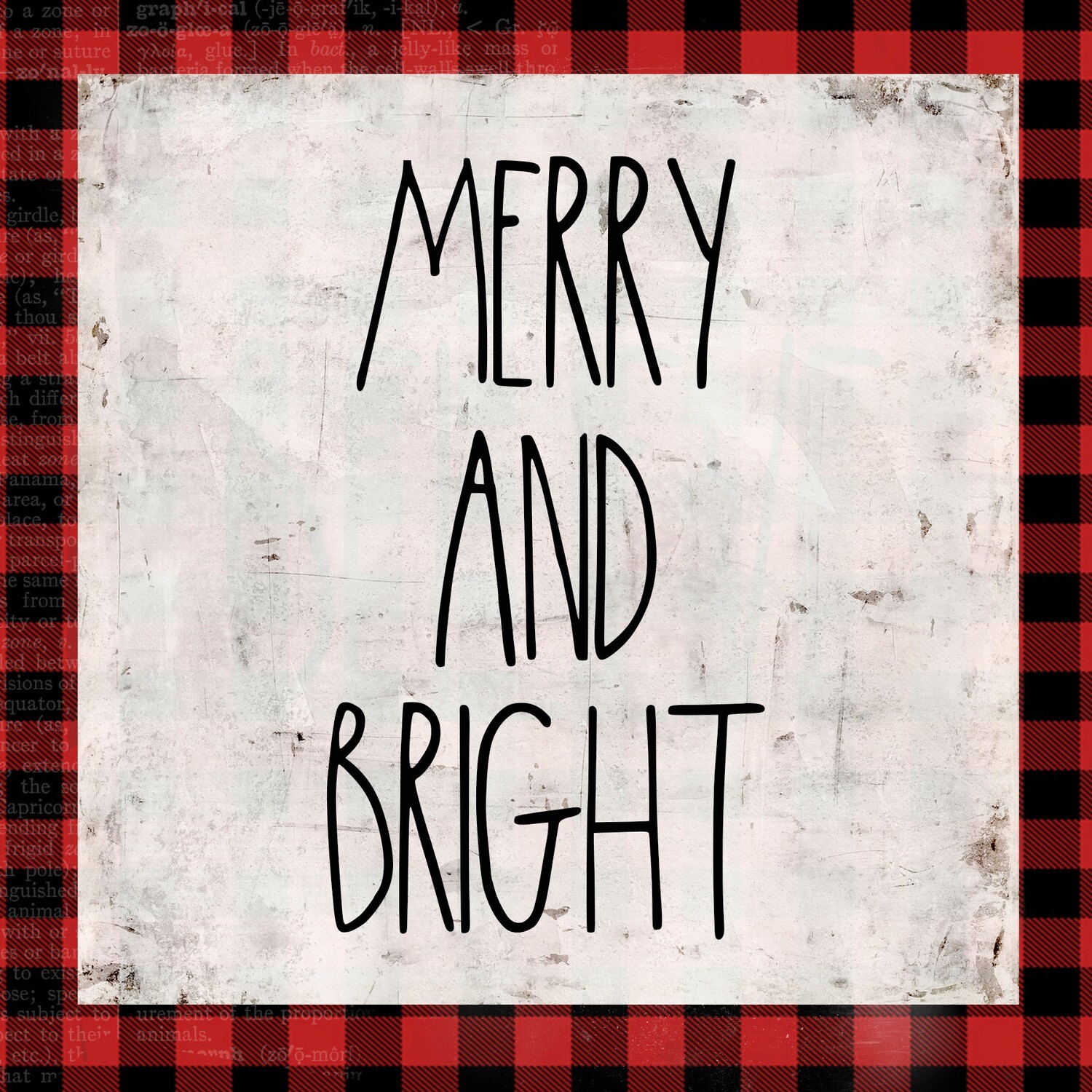 "Merry and Bright" red plaid Print on Wood 8x8 Overstock