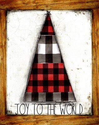 "Joy To The World" Christmas tree plaid Print on Wood 8x10 Overstock