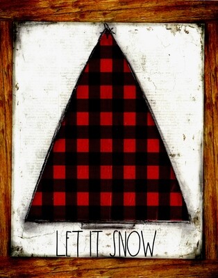 "Let It Snow" Christmas tree plaid Print on Wood 8x10 Overstock