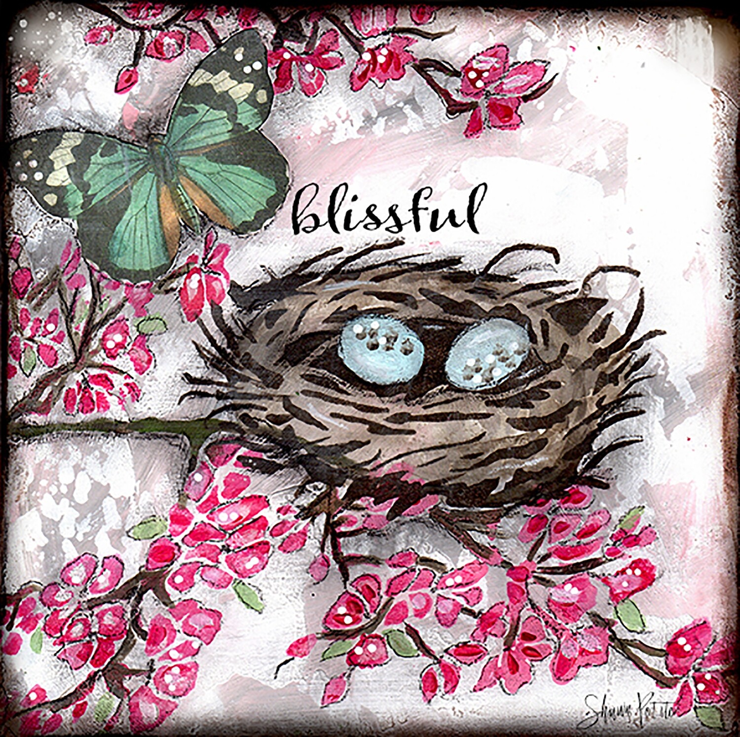 Blissful blossoms and nest, digital instant download