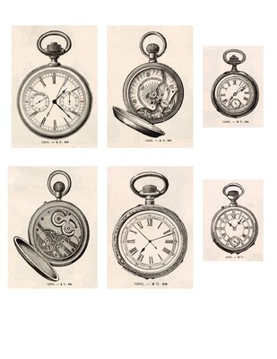 Pocket Watches collage papers **INSTANT DOWNLOAD** 7 pages