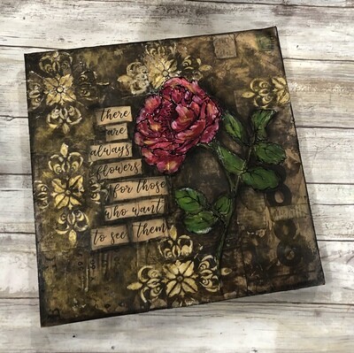 "Gilded Rose 2" mixed media original 12x12 Clearance