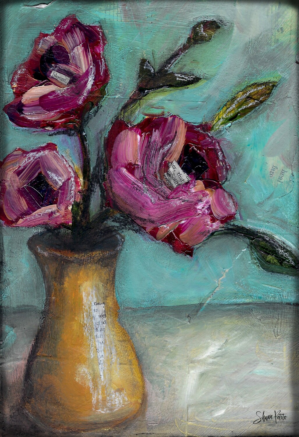 "Bloom" yellow vase Print on Wood and Print to be Framed