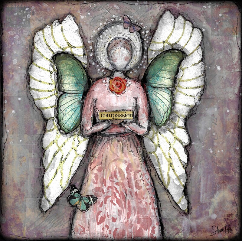 &quot;Angel of Compassion&quot; red flower and butterfly Print on Wood and Print to be Framed