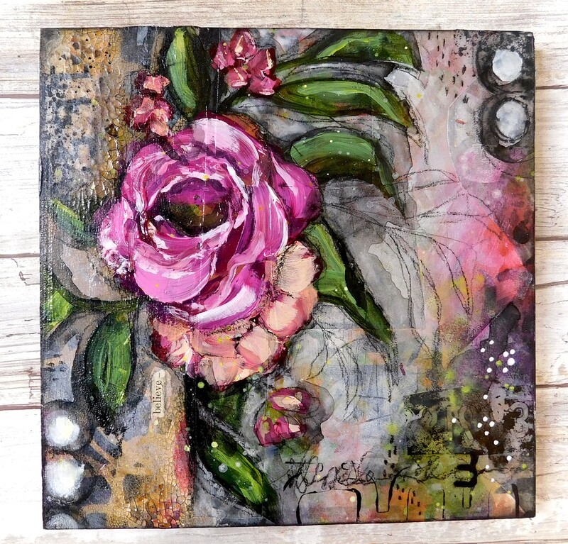 Tender and strong series &quot;Believe&quot; 8x8 mixed media original