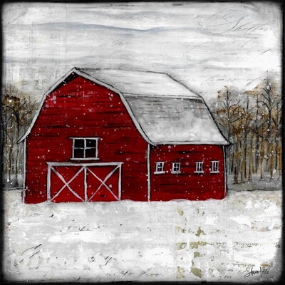 "Red Barn" mixed media original 12x12
