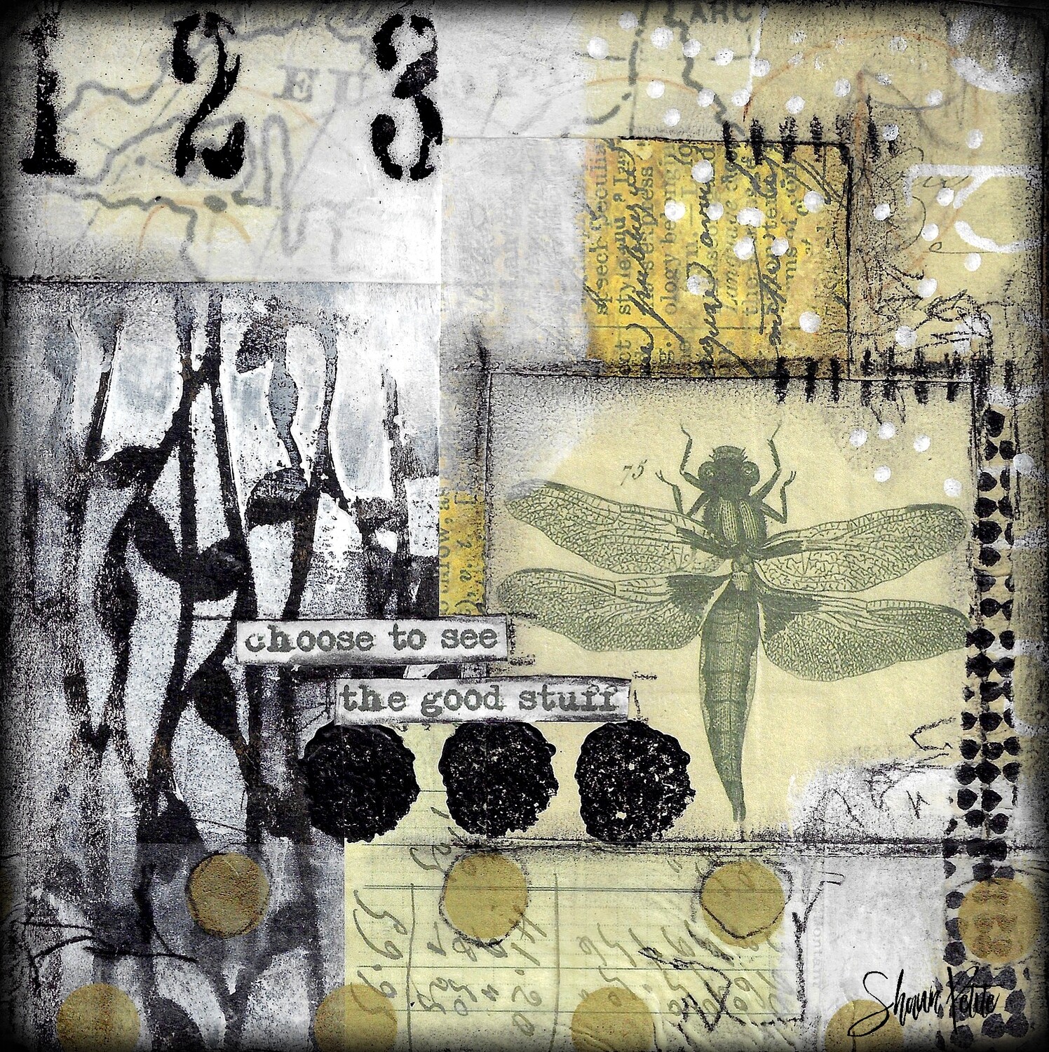 "Choose to see the good stuff" dragonfly Print on Wood and Print to be Framed
