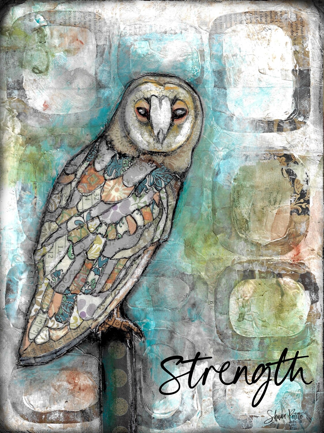 "Strength" owl Print on Wood and Print to be Framed