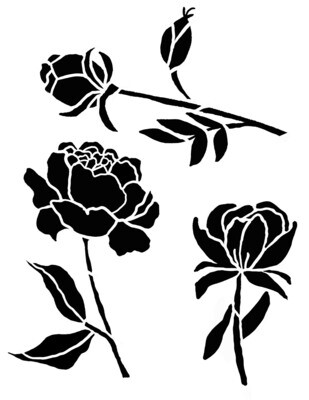 Peony Buds and Blossoms stencil 8x10