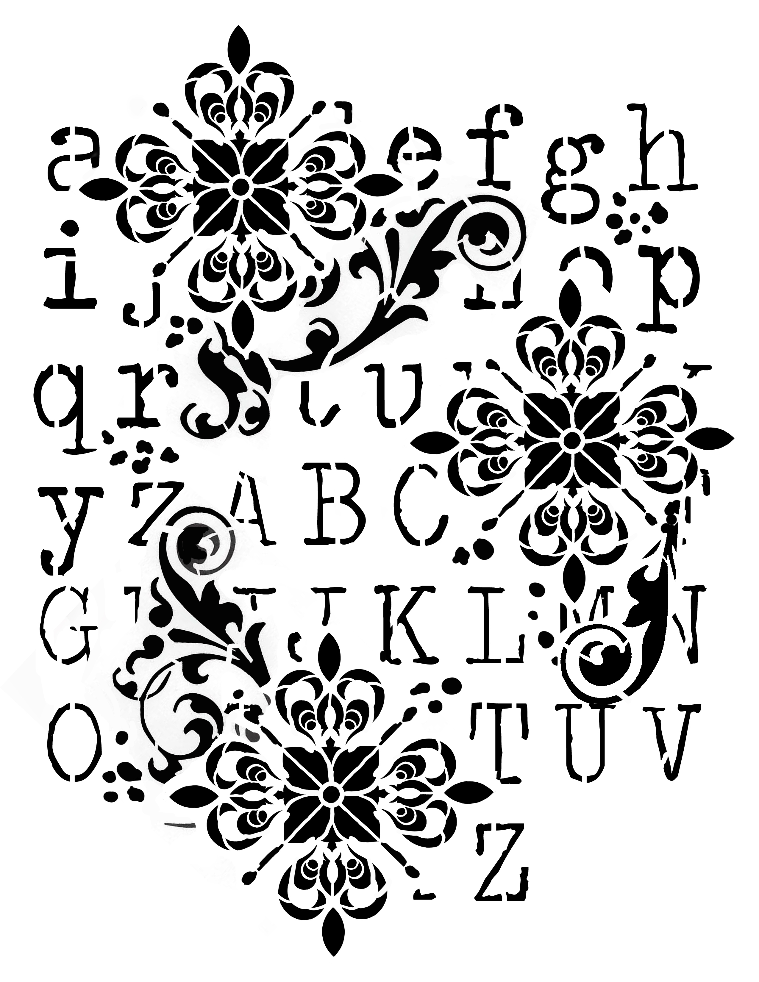 Artsy Alphabet stencil 8x10