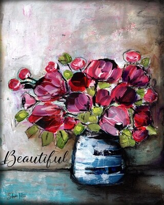 "Beautiful" floral Print on Wood and Print to be Framed