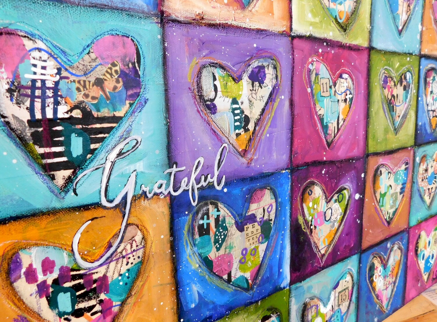 "Grateful hearts" multi 24x24 original on canvas