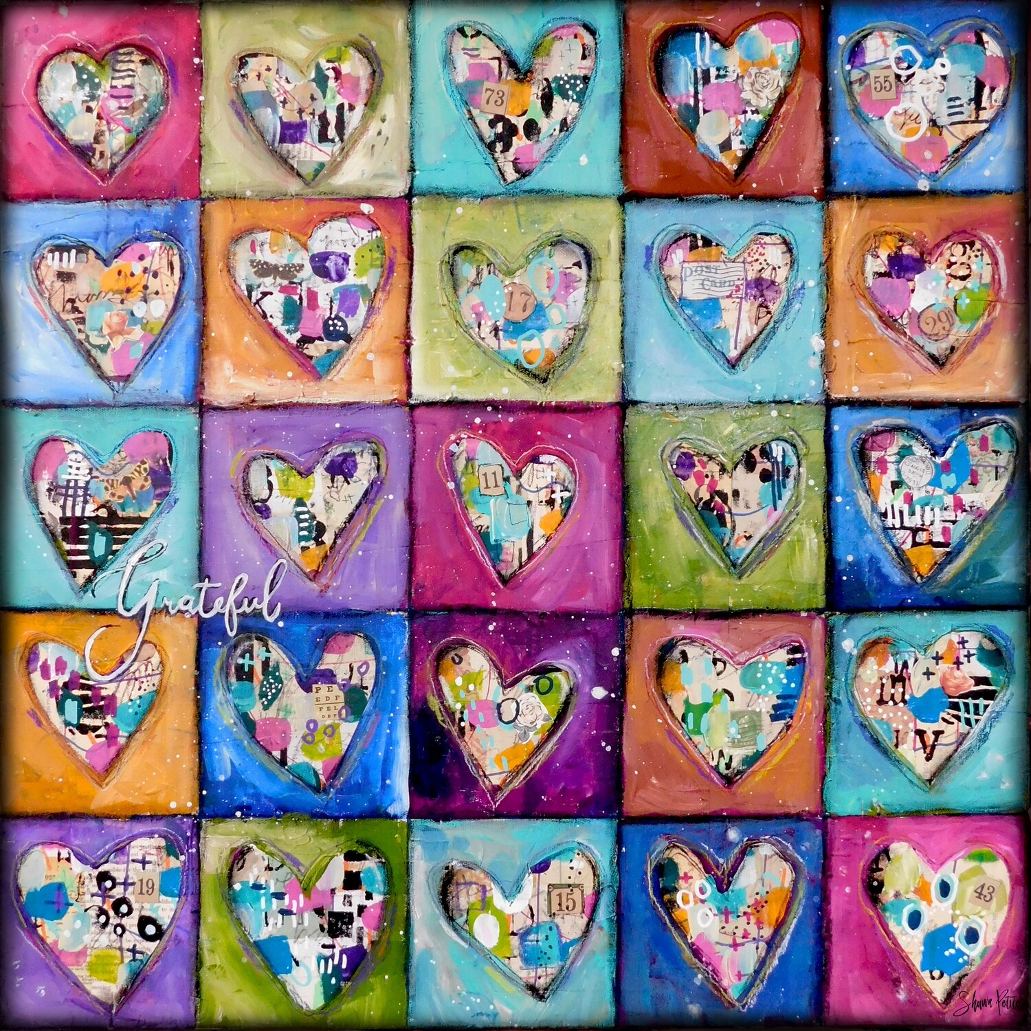"Grateful hearts" multi 24x24 original on canvas