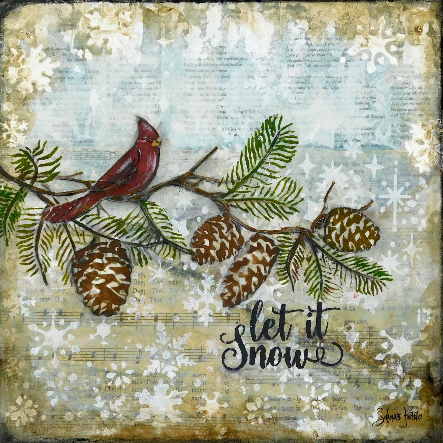 "Cardinal Let it Snow" Print on Wood and Print to be Framed