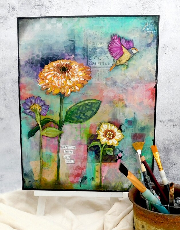 &quot;Everything blooms from within&quot; mixed media original 11x14