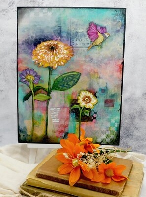 "Everything blooms from within" mixed media original 11x14
