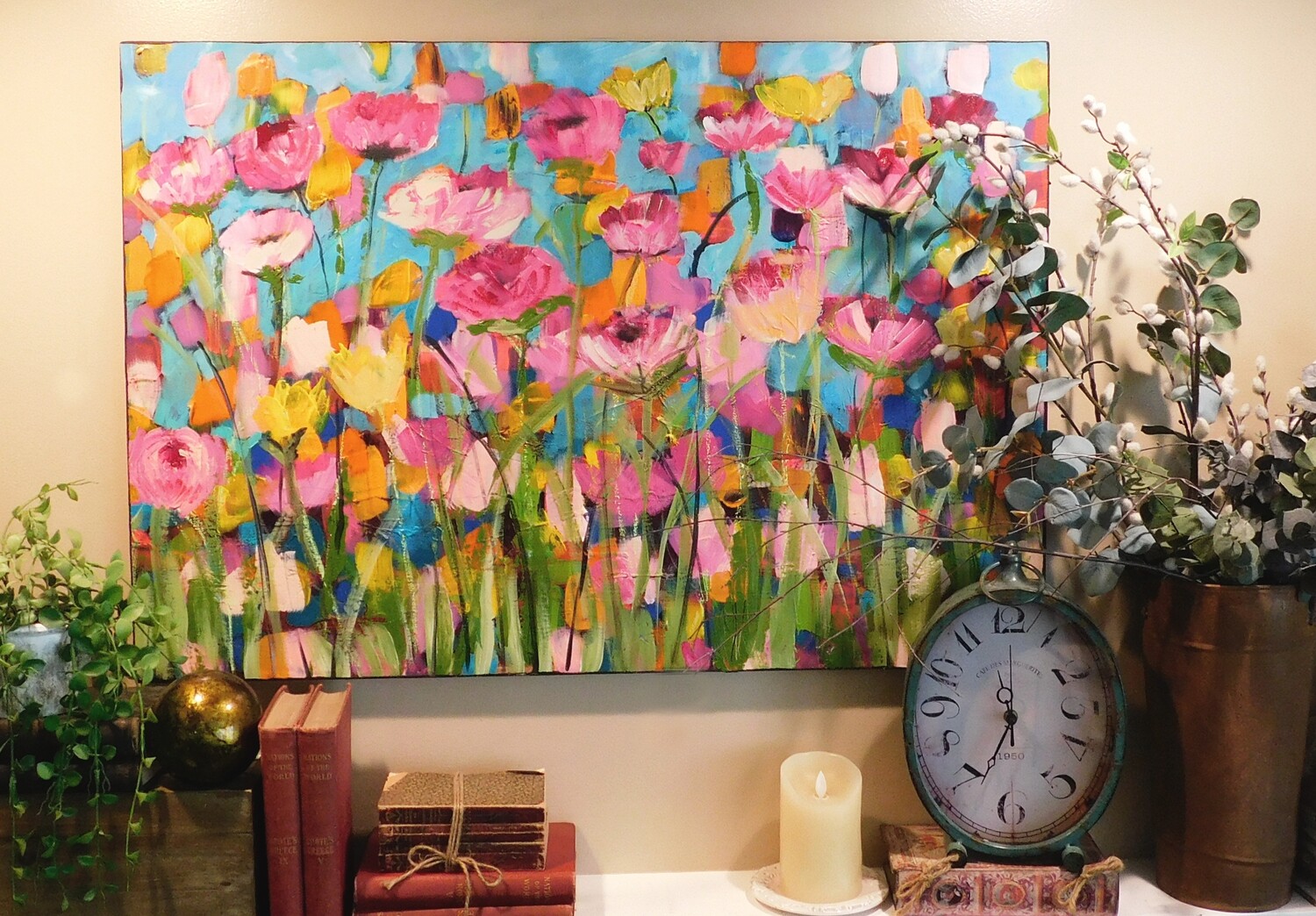 "Lost in the Blossoms" mixed media original canvas 36x24