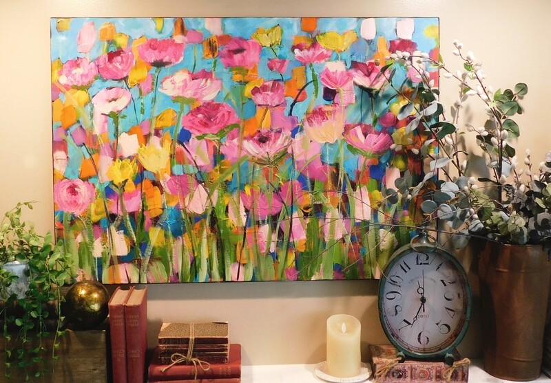 &quot;Lost in the Blossoms&quot; mixed media original canvas 36x24
