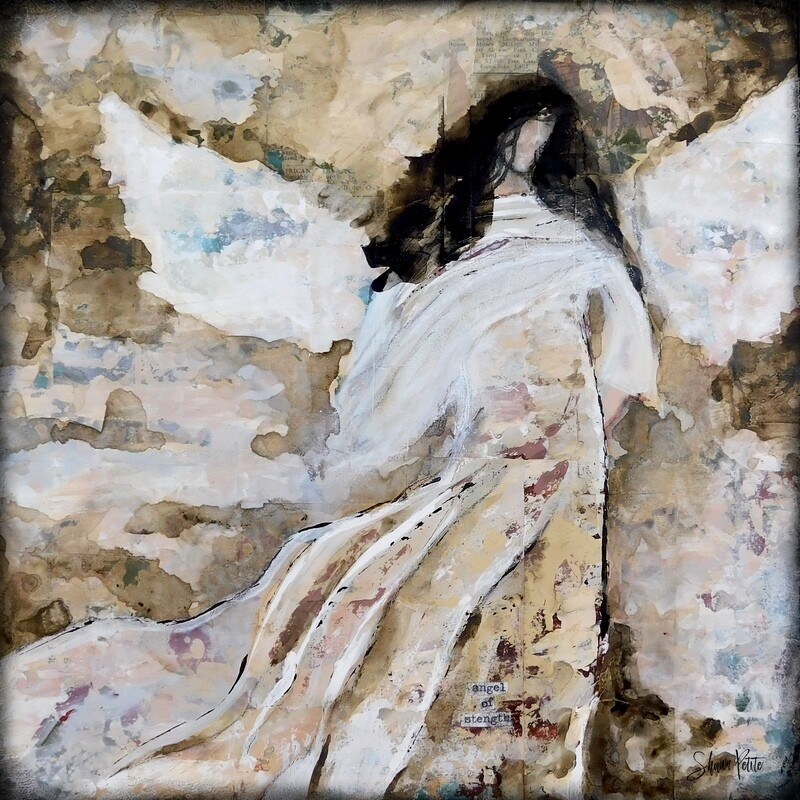 &quot;Angel of Strength&quot; grungy Print on Wood and Print to be Framed