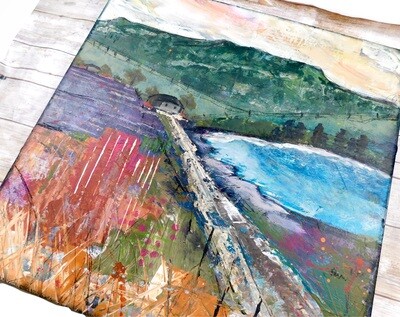"Cabin in the Woods" 18x18 mixed media original on birch wood