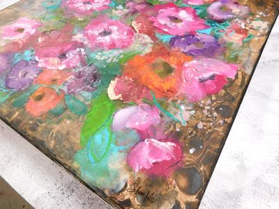"A walk in the Garden" 18x18 mixed media original canvas