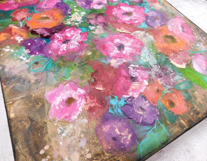 &quot;A walk in the Garden&quot; 18x18 mixed media original canvas