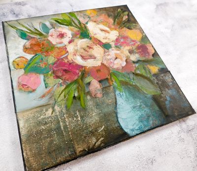 &quot;Making space for beauty&quot; floral mixed media 14x14 original canvas