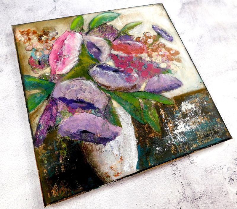 &quot;A time to enjoy the beauty&quot; floral mixed media 12x12 original canvas